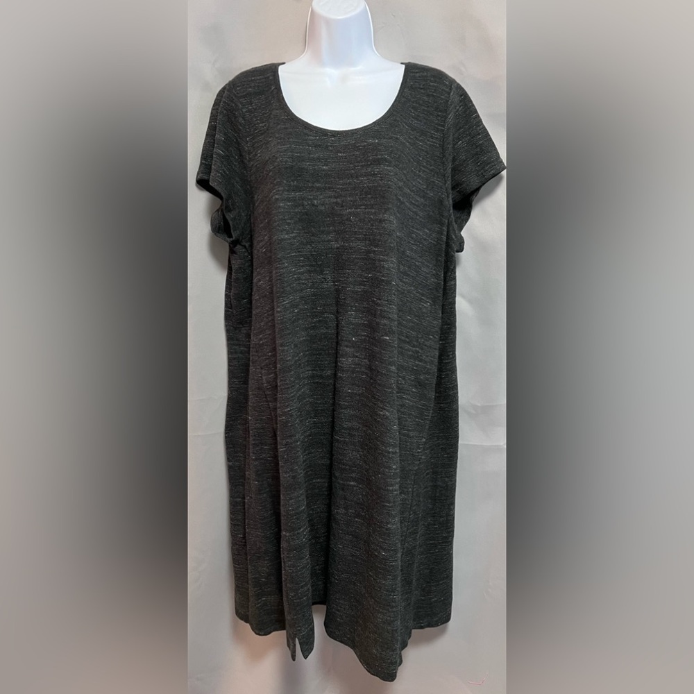 Sz XL NWT $89 J Pure Jill Short Sleeve‎ POCKETS Black Knit Cotton Blend Dress